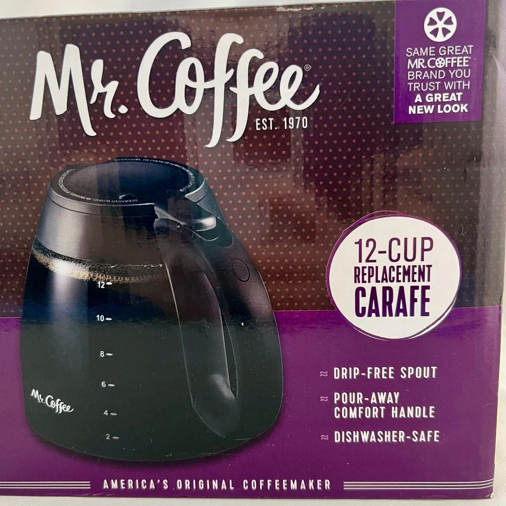 Mr. Coffee Replacement Carafe 12 Cup Black New Glass Drip-Free Spout MRC37494